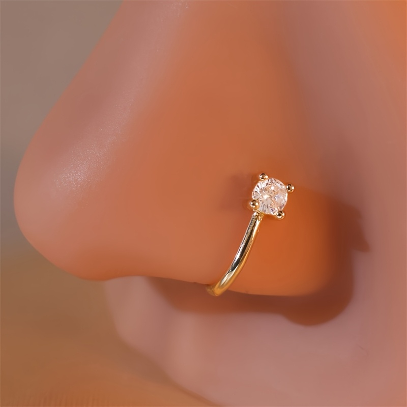 Body Jewelry Nose Ring - Цельный круглый циркон, неперфорированное кольцо в